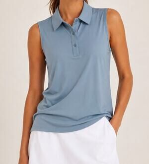 Rhone NWT Course To Court Sleeveless Polo Blue Mist Medium